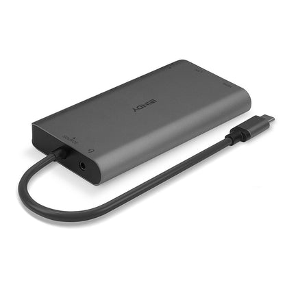 Lindy - 43323 base para portátil y replicador de puertos Alámbrico USB 3.2 Gen 1 (3.1 Gen 1) Type-C Negro  Gris