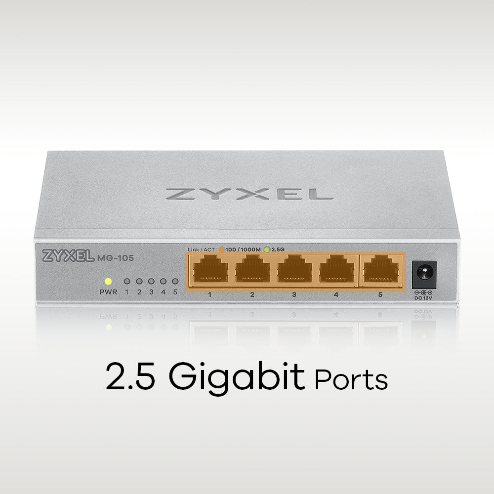 Zyxel - MG-105 No administrado 2.5G Ethernet (100/1000/2500) Acero