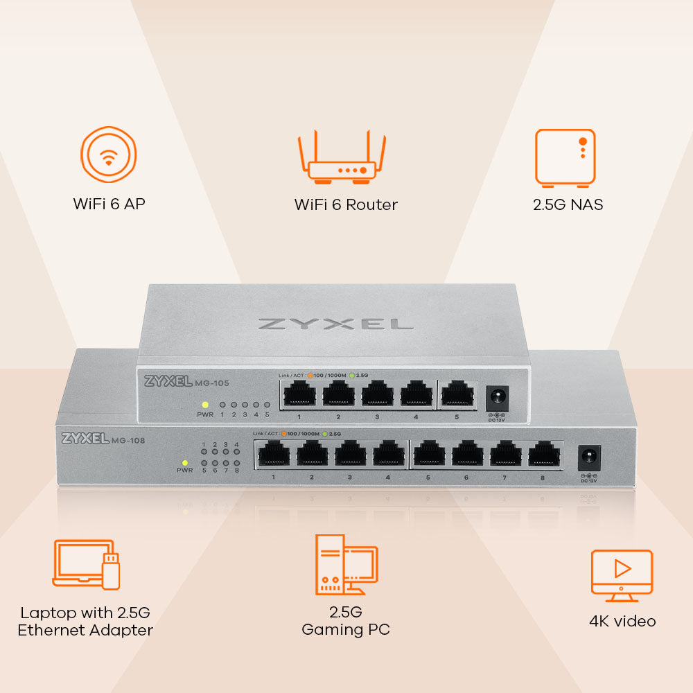 Zyxel - MG-105 No administrado 2.5G Ethernet (100/1000/2500) Acero