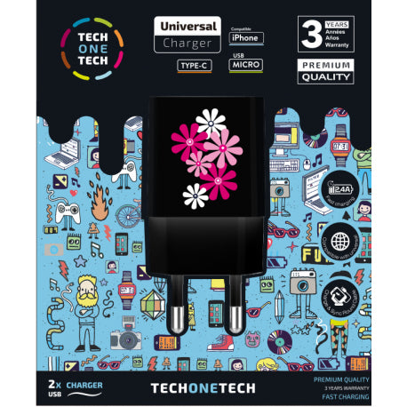 TECH ONE TECH - TEC2601 cargador de dispositivo móvil Smartphone Negro Corriente alterna Interior