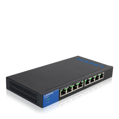 Linksys - Conmutador PoE Gigabit de escritorio de 8 puertos (LGS108P)