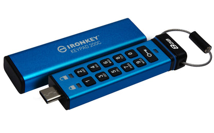 Kingston Technology - IronKey Keypad 200 unidad flash USB 8 GB USB Tipo C 3.2 Gen 1 (3.1 Gen 1) Azul