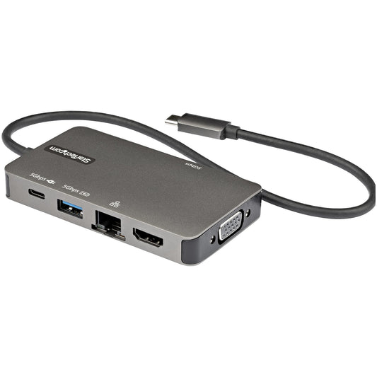 StarTech.com - Adaptador Multipuertos USB-C - Docking Station USB Tipo C a HDMI 4K30 o VGA 1080p - Replicador de Puertos USBC PD de 100W - Hub USB de 3 Puertos - Red - con Cable Incorporado de 30cm