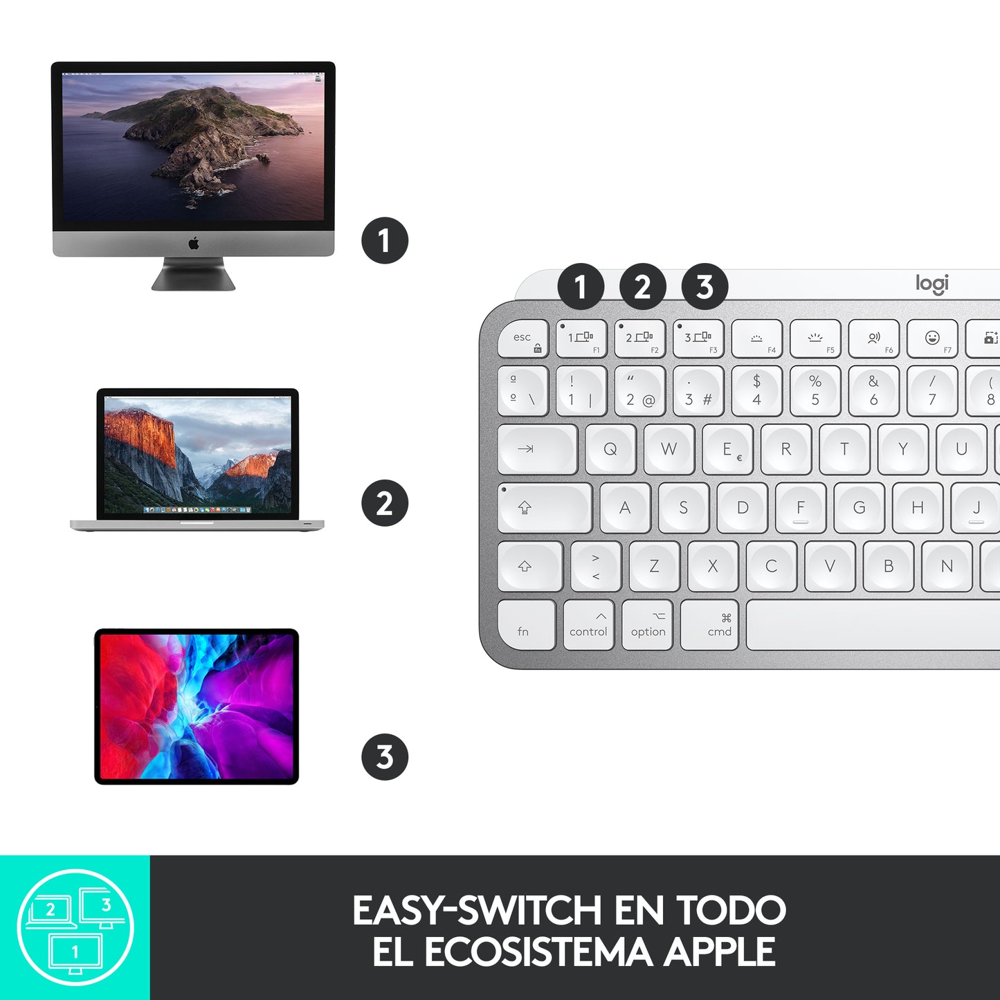 Logitech - MX Keys Mini For Mac Minimalist Wireless Illuminated Keyboard teclado Universal Bluetooth QWERTY Español Gris