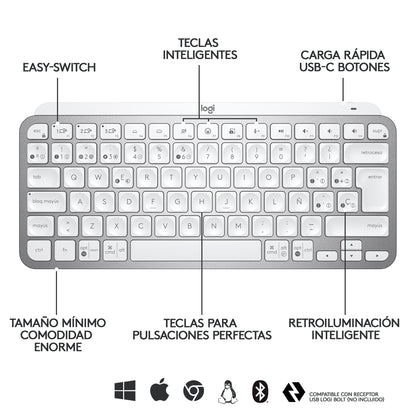 Logitech - MX Keys Mini teclado Oficina RF Wireless + Bluetooth QWERTY Español Gris