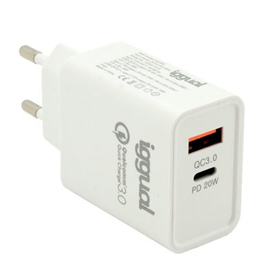 iggual - Cargador doble USB QC3.0 + tipo C PD 20W