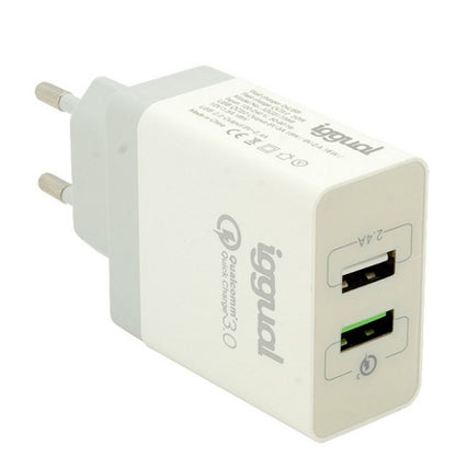 iggual - Cargador 2xUSB carga rápida QC3.0 30W