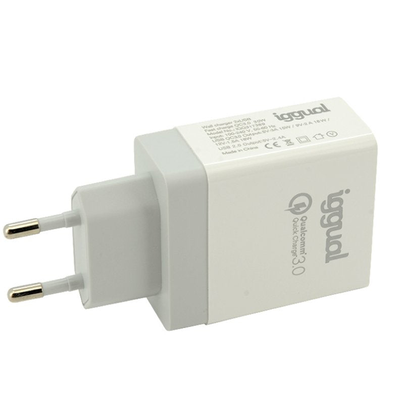 iggual - Cargador 2xUSB carga rápida QC3.0 30W