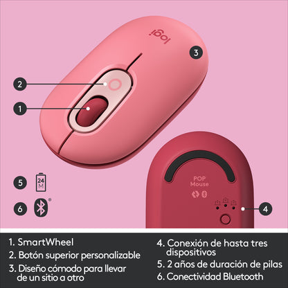 Logitech - POP Mouse ratón Oficina Ambidextro RF Wireless + Bluetooth Óptico 4000 DPI