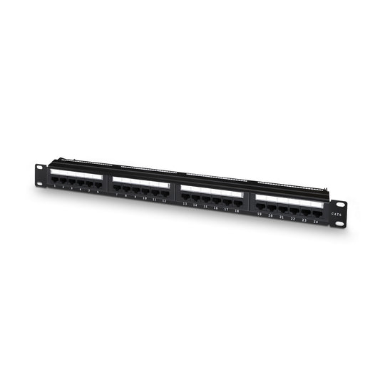 AISENS - Panel De Parcheo De 24 Puertos RJ45 Cat.6 UTP  19" 1U Dual IDC Con Gestion De Cables  Negro