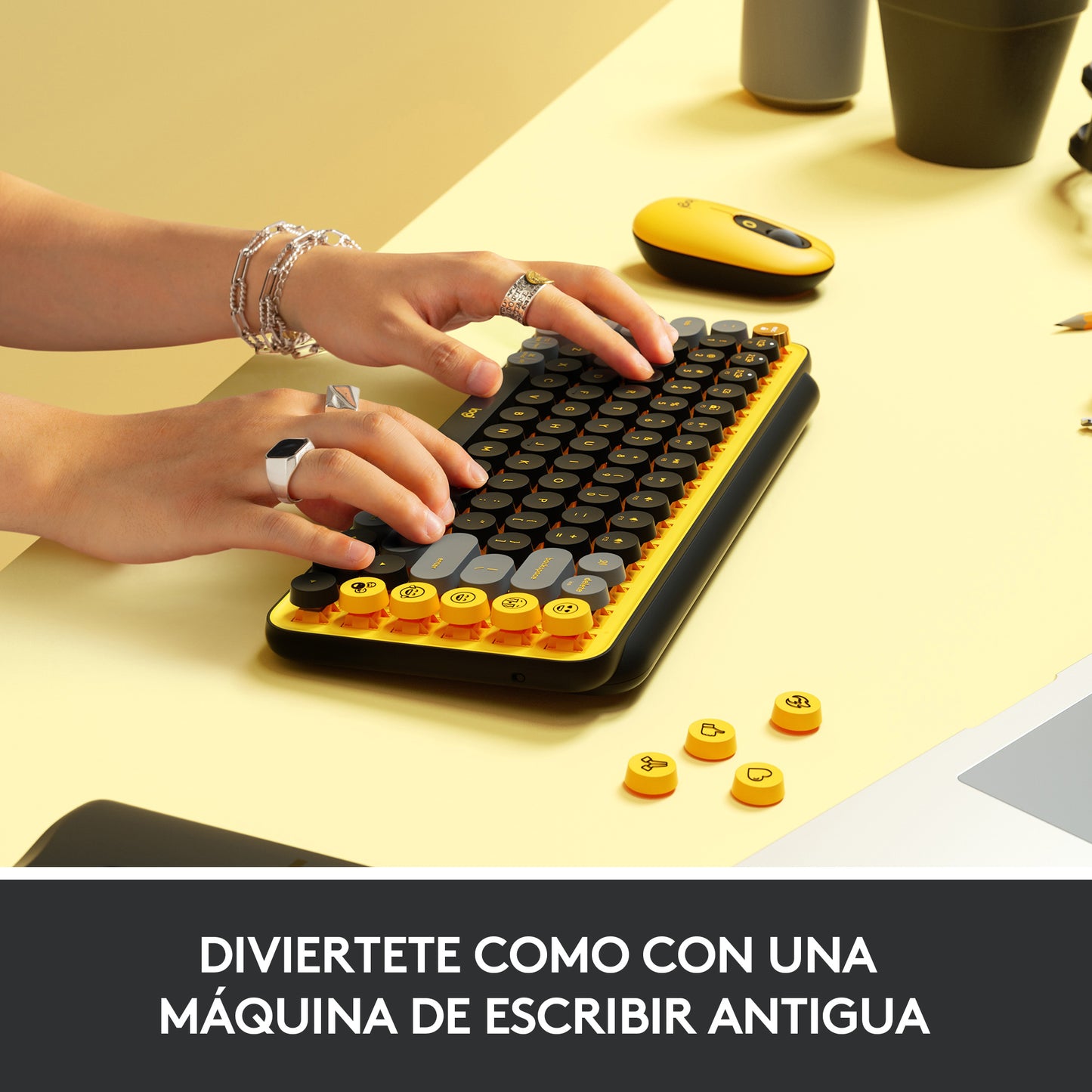 Logitech - POP Keys Wireless Mechanical Keyboard With Emoji Keys teclado Universal RF Wireless + Bluetooth QWERTY Español Negro  Gris  Amarillo