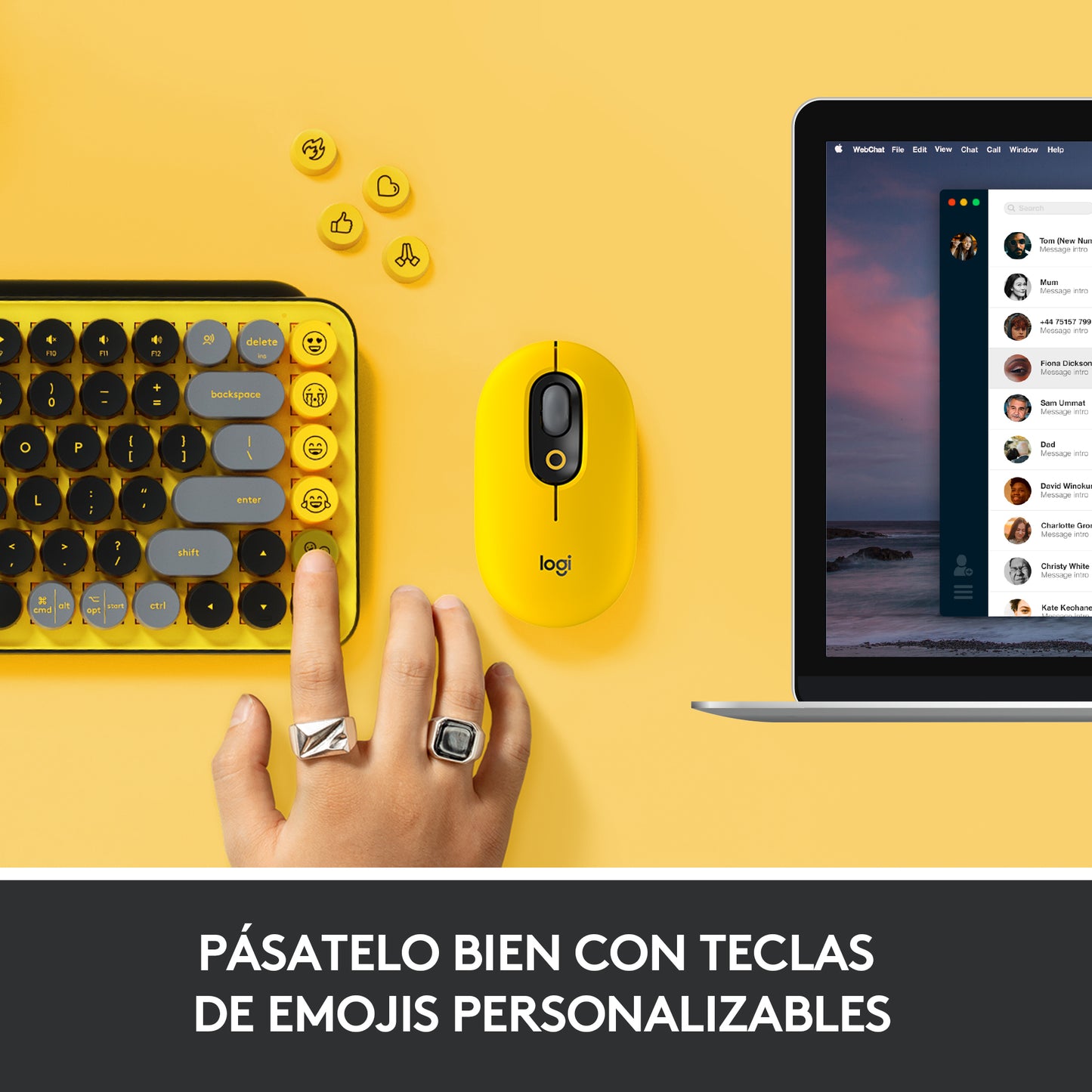 Logitech - POP Keys Wireless Mechanical Keyboard With Emoji Keys teclado Universal RF Wireless + Bluetooth QWERTY Español Negro  Gris  Amarillo