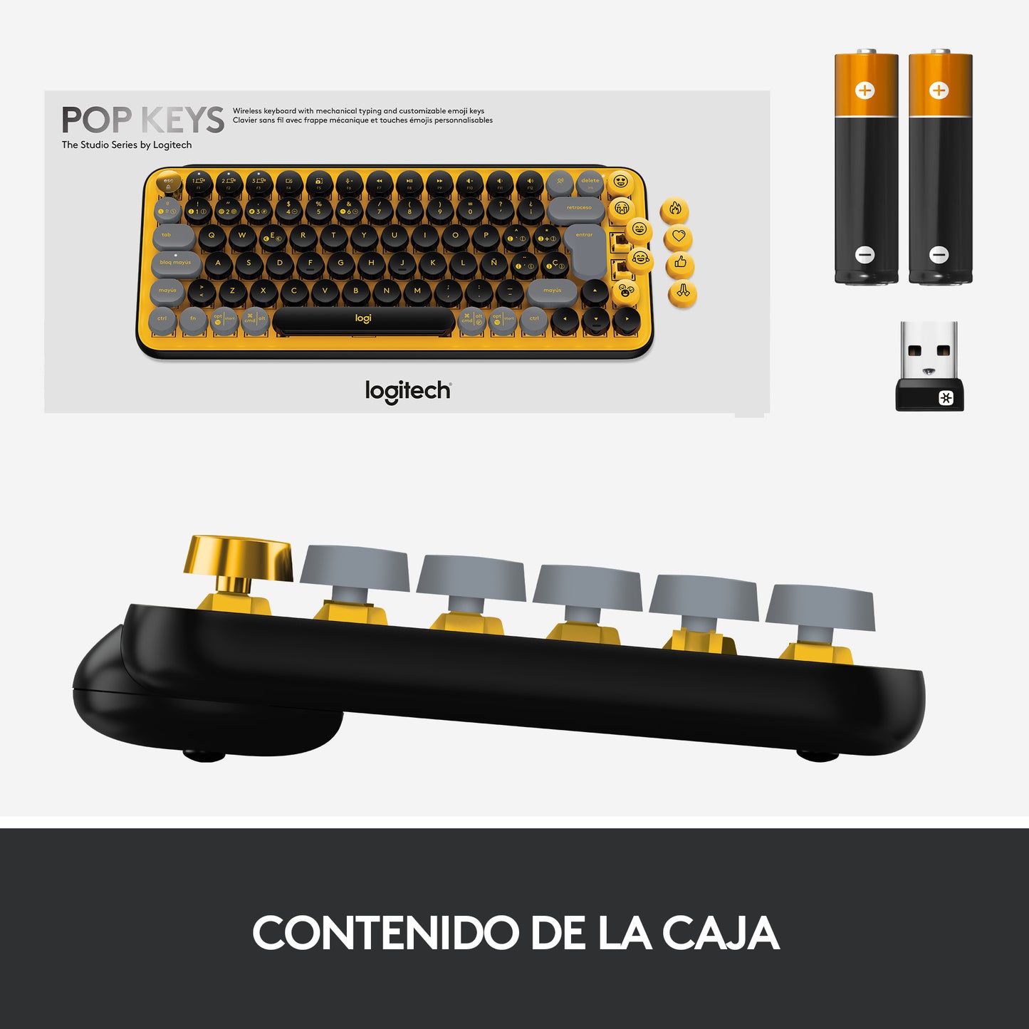 Logitech - POP Keys Wireless Mechanical Keyboard With Emoji Keys teclado Universal RF Wireless + Bluetooth QWERTY Español Negro  Gris  Amarillo