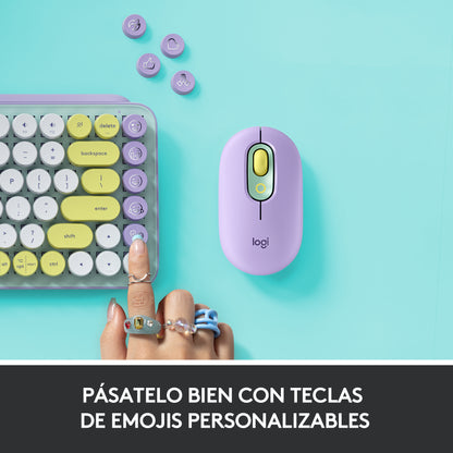 Logitech - POP Keys Wireless Mechanical Keyboard With Emoji Keys teclado Universal RF Wireless + Bluetooth QWERTY Español Color menta  Violeta  Blanco  Amarillo