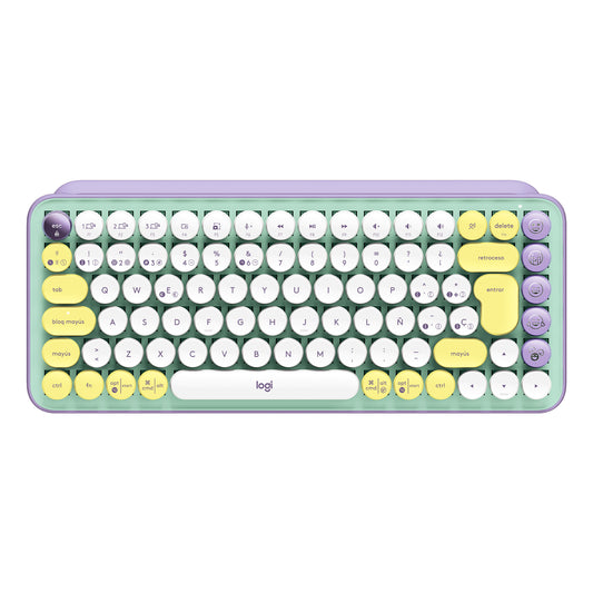 Logitech - POP Keys Wireless Mechanical Keyboard With Emoji Keys teclado Universal RF Wireless + Bluetooth QWERTY Español Color menta  Violeta  Blanco  Amarillo