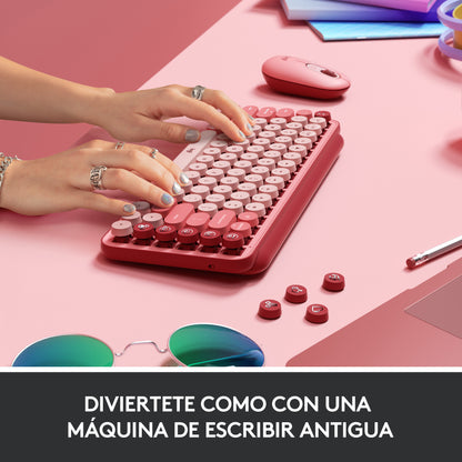 Logitech - POP Keys Wireless Mechanical Keyboard With Emoji Keys teclado Universal RF Wireless + Bluetooth QWERTY Español Borgoña  Rosa  Rosa