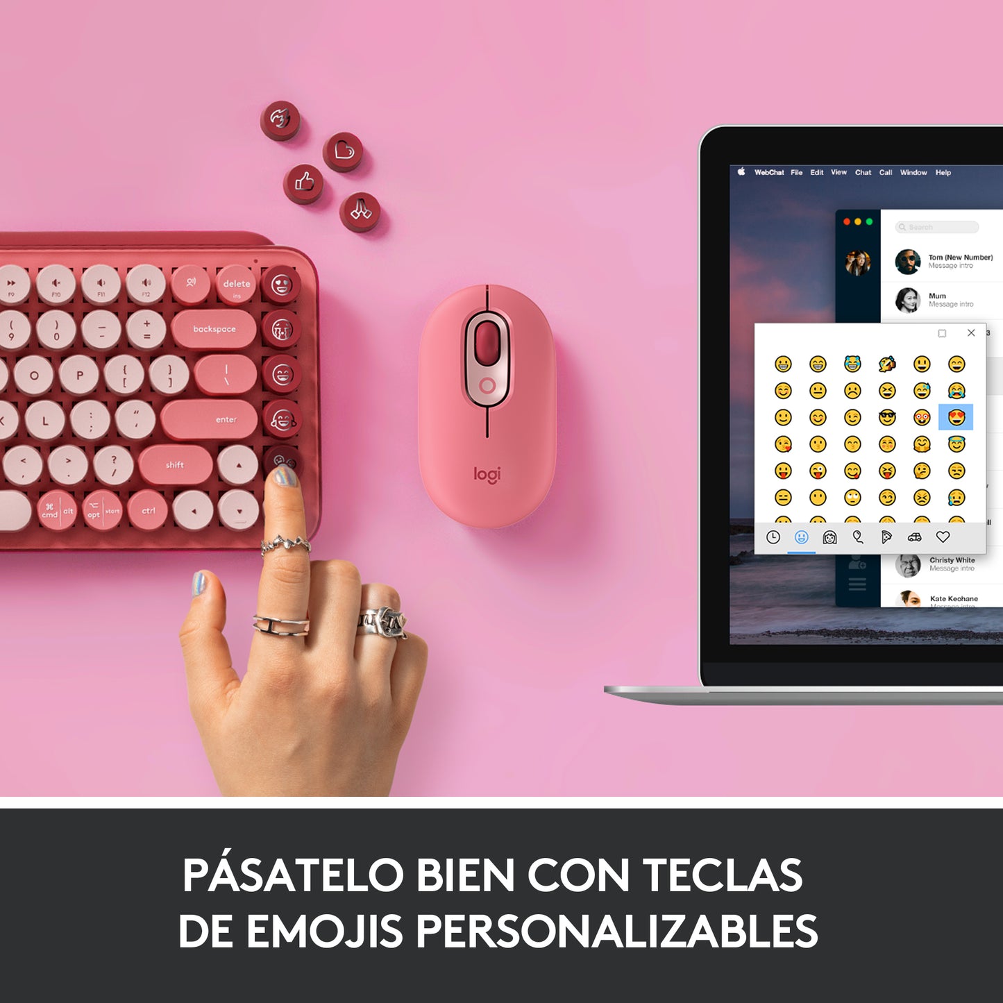 Logitech - POP Keys Wireless Mechanical Keyboard With Emoji Keys teclado Universal RF Wireless + Bluetooth QWERTY Español Borgoña  Rosa  Rosa