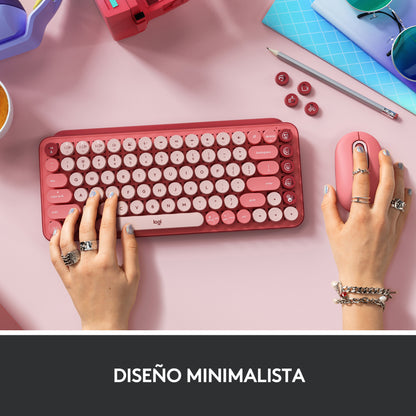 Logitech - POP Keys Wireless Mechanical Keyboard With Emoji Keys teclado Universal RF Wireless + Bluetooth QWERTY Español Borgoña  Rosa  Rosa