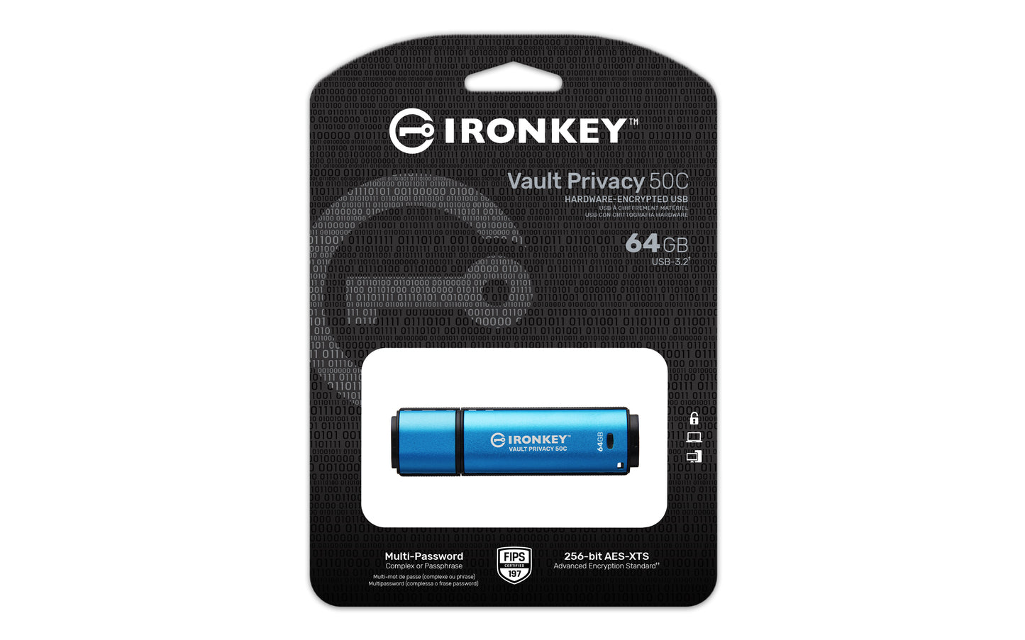 Kingston Technology - IronKey Vault Privacy 50 unidad flash USB 64 GB USB Tipo C 3.2 Gen 1 (3.1 Gen 1) Negro  Azul