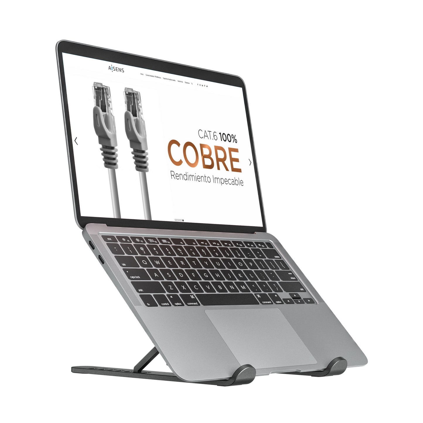 AISENS - Soporte De Sobremesa Ajustable Para Portatil / Tablet  Gris Oscuro