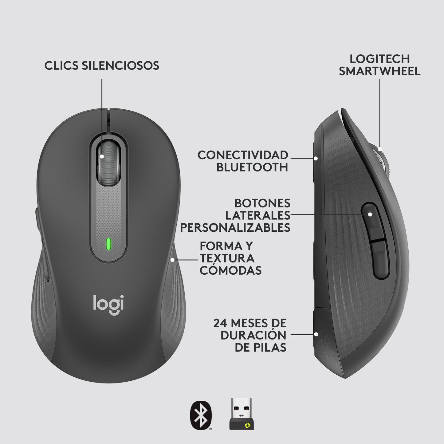 Logitech - Signature M650 ratón Oficina mano derecha RF Wireless + Bluetooth Óptico 4000 DPI