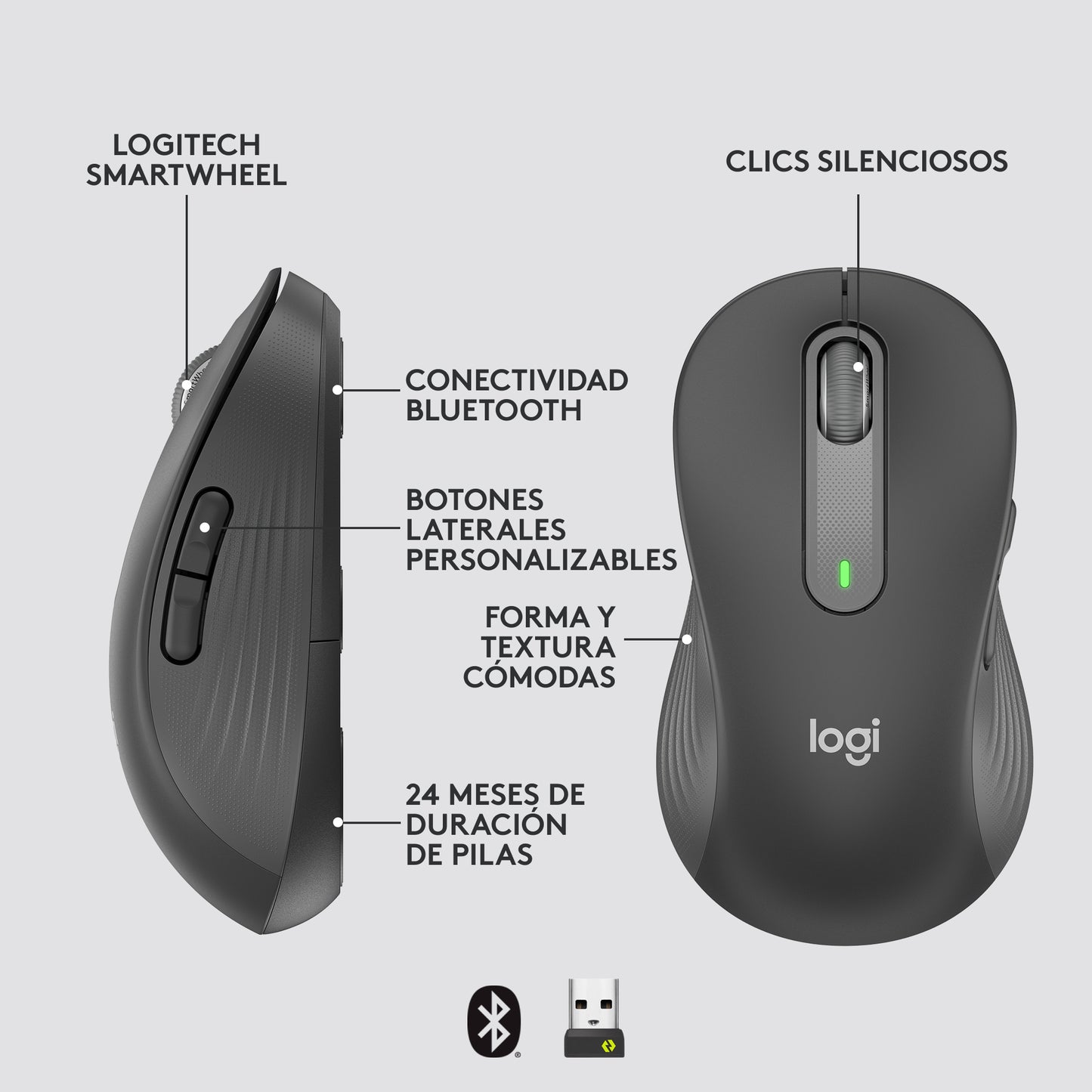 Logitech - Signature M650 ratón Oficina Izquierda RF Wireless + Bluetooth Óptico 4000 DPI