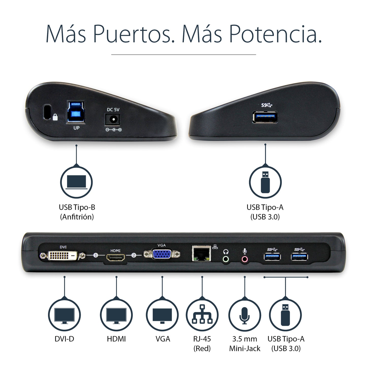 StarTech.com - Docking Station USB 3.0 de 2 Monitores para Portátil - HDMI/DVI/VGA - Hub Ladrón 3x USB-A - GbE - Audio - Replicador de Puertos Universal USB-A - Win/macOS/ChromeOS - TAA