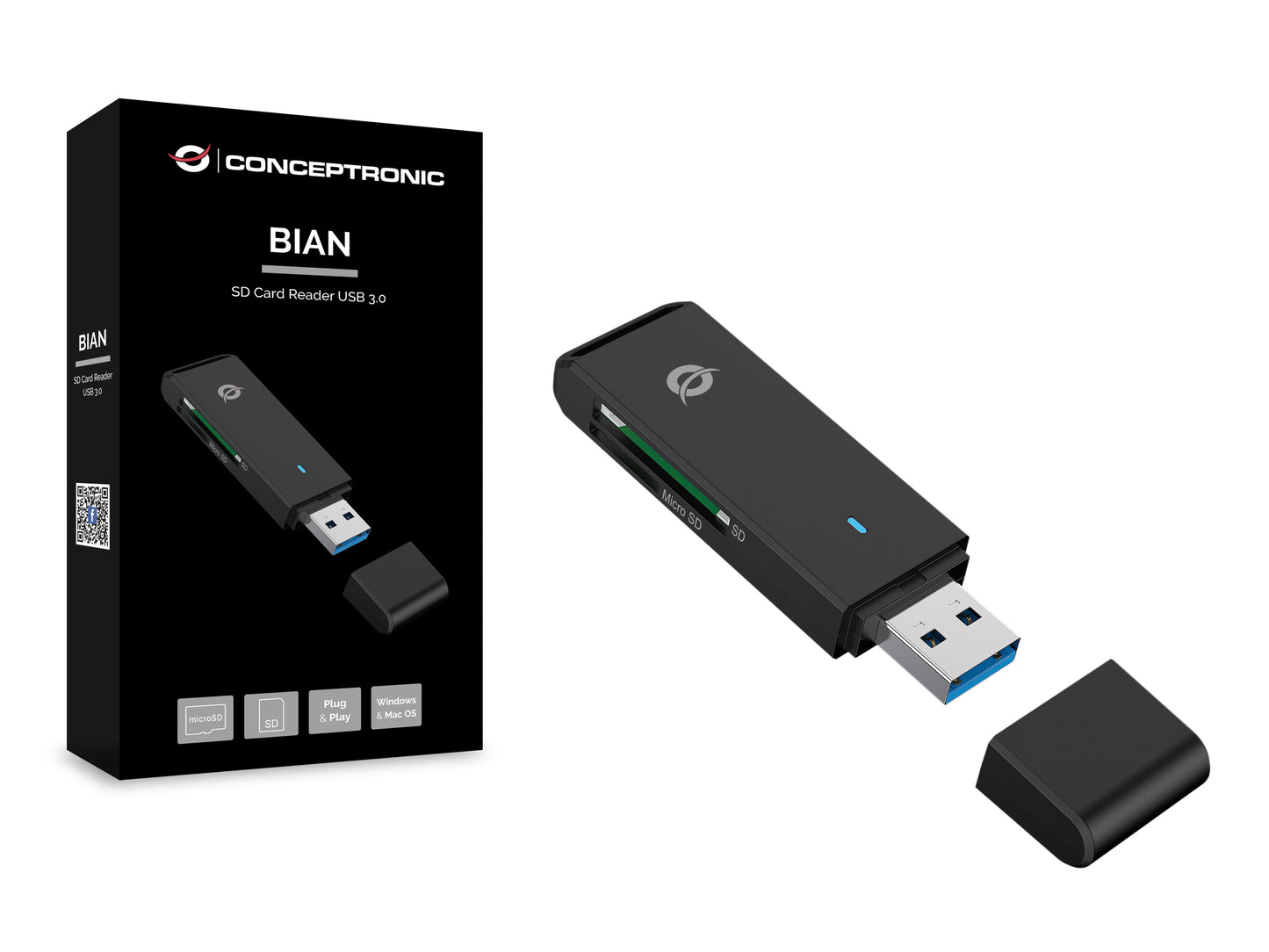 Conceptronic - BIAN02B lector de tarjeta USB 3.2 Gen 1 (3.1 Gen 1) Type-A Negro