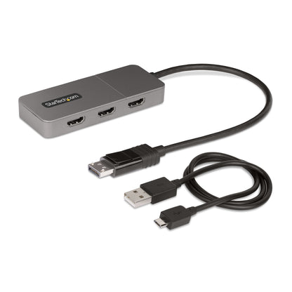 StarTech.com - Hub MST de 3 Puertos - Multiplicador Divisor DisplayPort a 3 Puertos HDMI 4K60Hz - Adaptador Gráfico DP 1.4 Multimonitor - Cable de 30cm - Alimentado por USB - Solo Windows