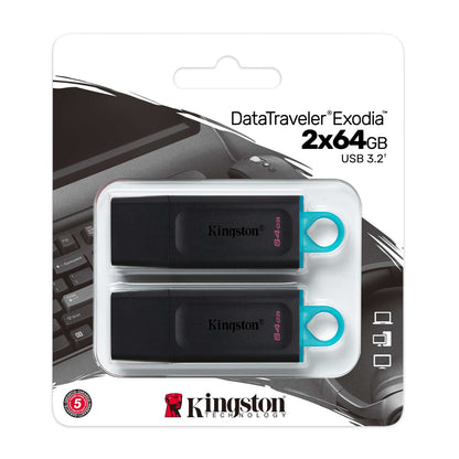 Kingston Technology - DataTraveler Exodia unidad flash USB 64 GB USB tipo A 3.2 Gen 1 (3.1 Gen 1) Negro  Turquesa