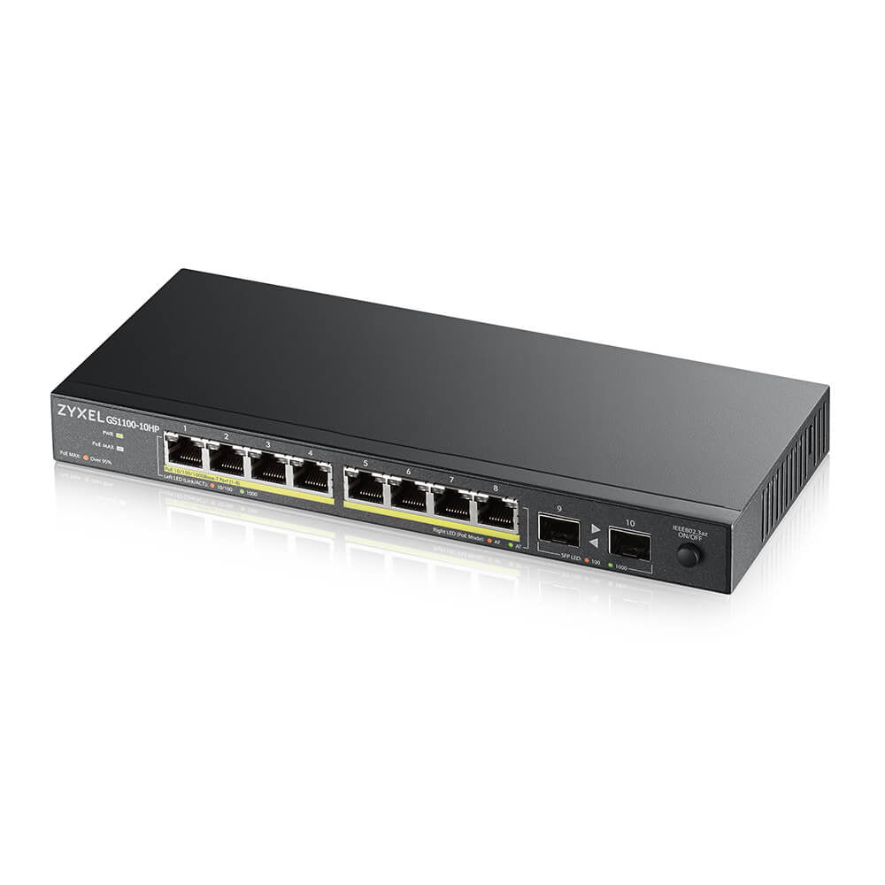 Zyxel - GS1100-10HP v2 No administrado Gigabit Ethernet (10/100/1000) Energía sobre Ethernet (PoE) Negro