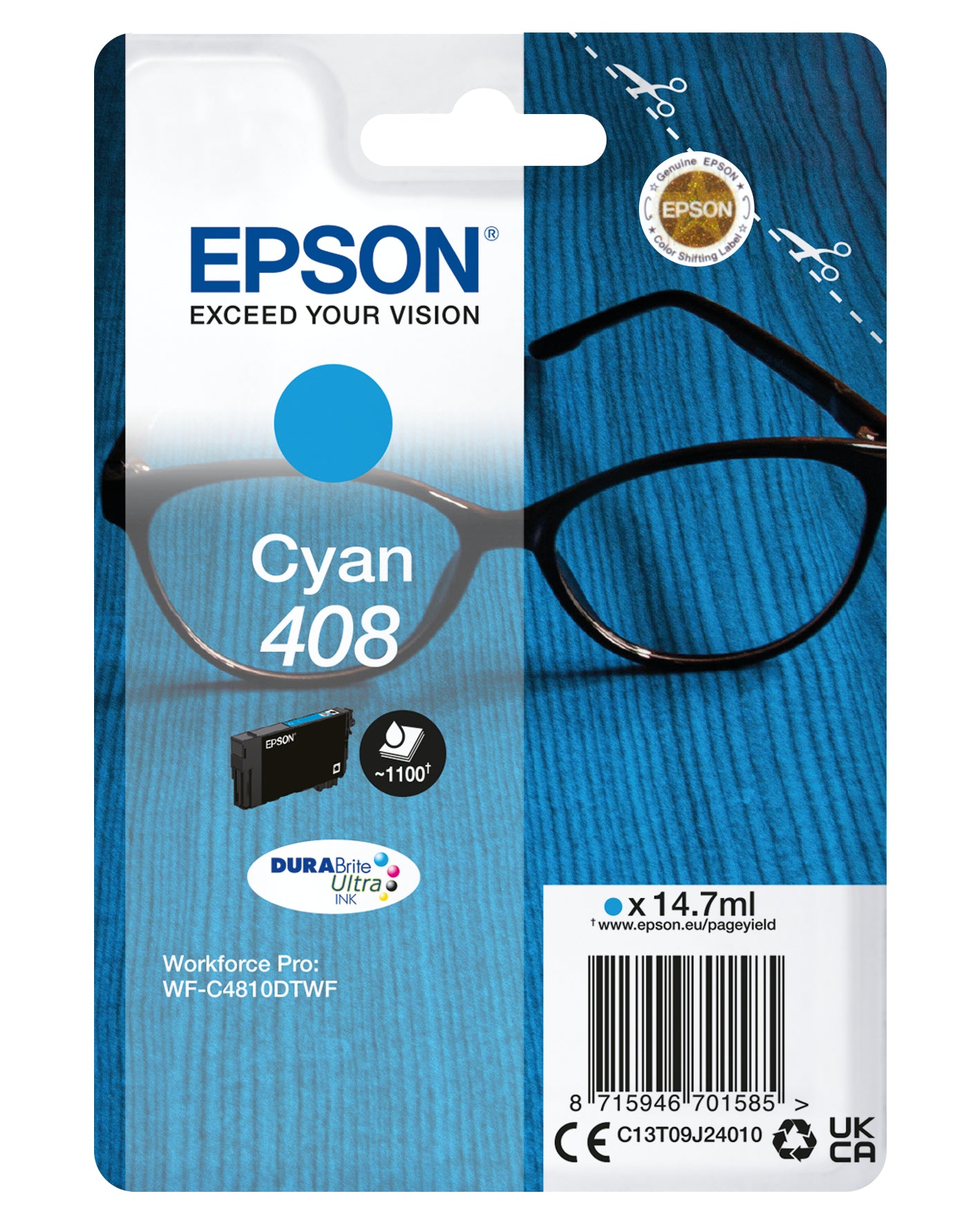 Epson Singlepack Cyan 408 DURABrite Ultra Ink