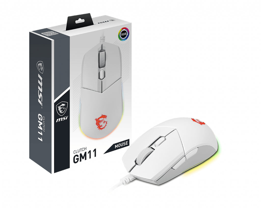 MSI - CLUTCH GM11 WHITE ratón Juego Ambidextro USB tipo A Óptico 5000 DPI