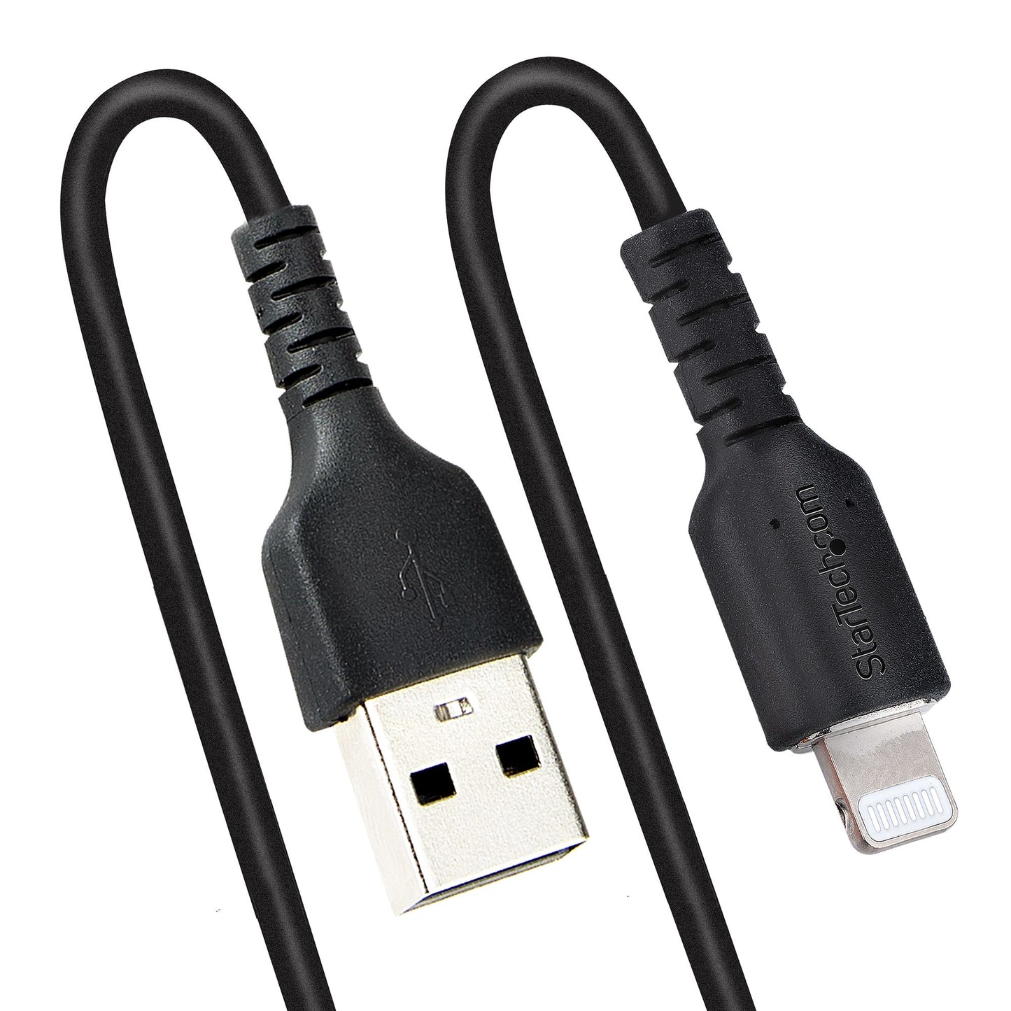 StarTech.com - Cable 50cm USB a Lightning con Certificación MFi  Cable Rizado de Carga para iPhone  Negro  con Recubrimiento de TPE  Núcleo de Fibra de Aramida  Cable Lightning Rizado