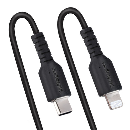 StarTech.com - Cable de 50cm USB-C a Lightning MFi  Cable USB Tipo C Rizado de Carga Negro para iPhone  con Recubrimiento de TPE  Núcleo de Fibra de Aramida  Cable Lightning Rizado