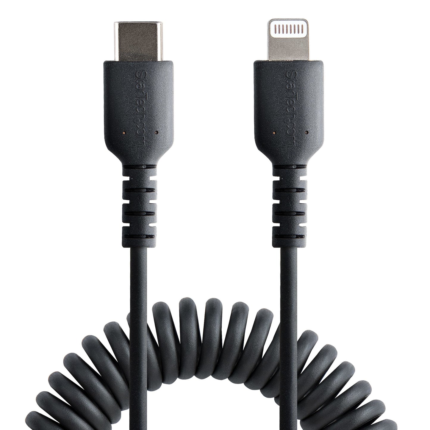 StarTech.com - Cable de 50cm USB-C a Lightning MFi  Cable USB Tipo C Rizado de Carga Negro para iPhone  con Recubrimiento de TPE  Núcleo de Fibra de Aramida  Cable Lightning Rizado