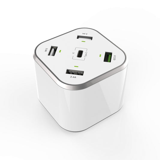 AISENS - Cargador 48W 5 Puertos 3x USB-A 1x USB-C 1x USB QC3.0  Blanco