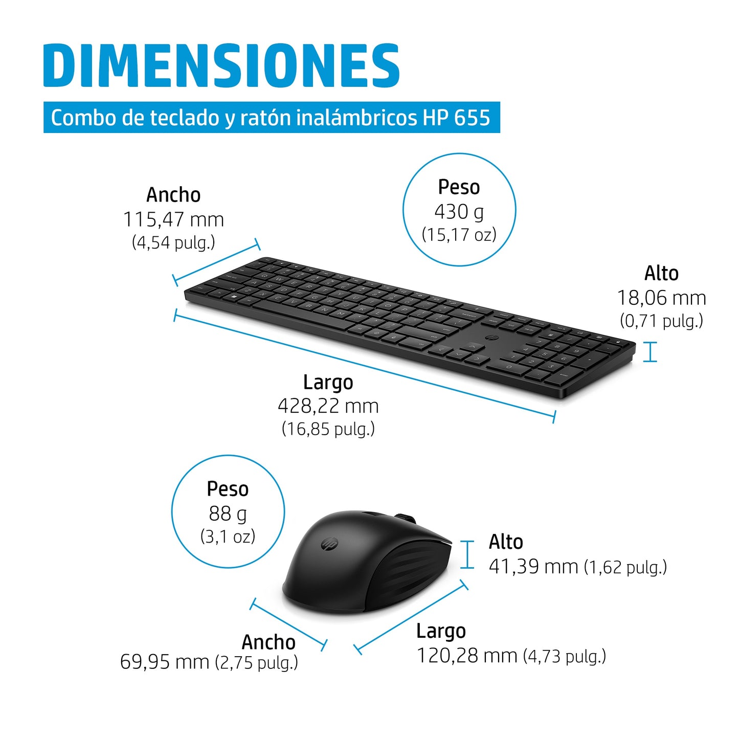 HP - Conjunto de teclado y ratón inalámbricos 655