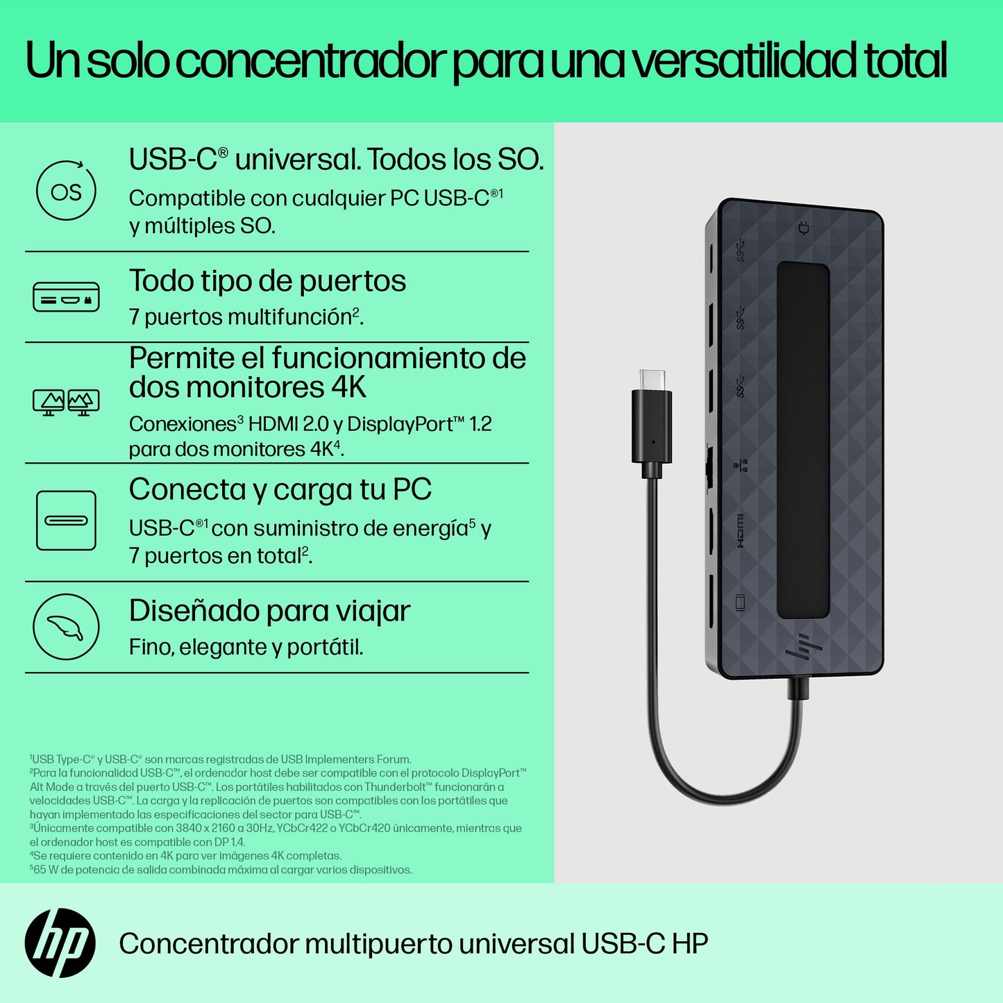 HP - Concentrador multipuerto universal USB-C