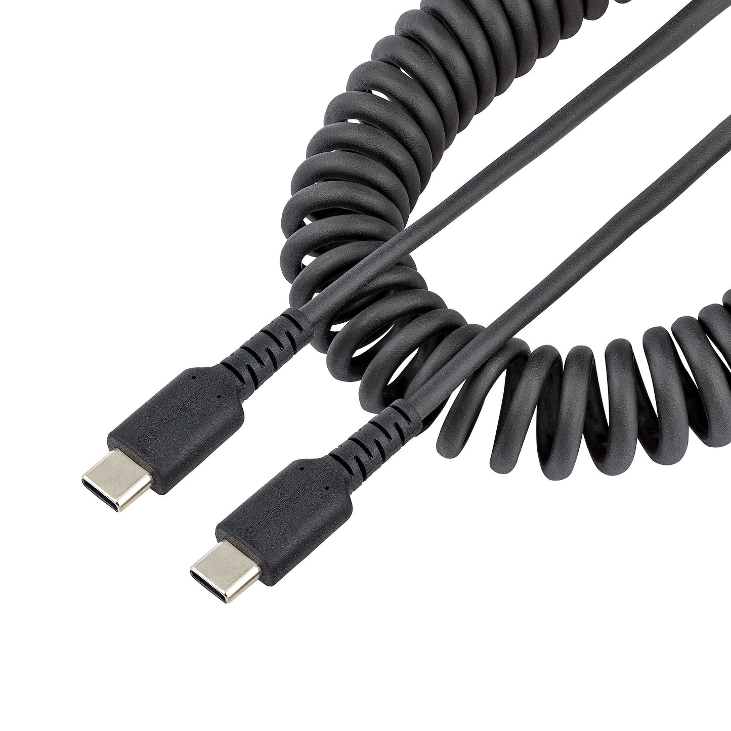 StarTech.com - Cable de 1m de Carga USB C a USB C  Cable USB Tipo C Rizado de Carga Rápida y Servicio Pesado  Cable USB 2.0 USBC  de Fibra de Aramida Resistente  Negro