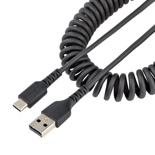 StarTech.com - Cable de 1m de Carga USB A a USB C  Cable USB Tipo C Rizado de Carga Rápida y Servicio Pesado  Cable USB 2.0 A a USBC  de Fibra de Aramida Resistente  Negro