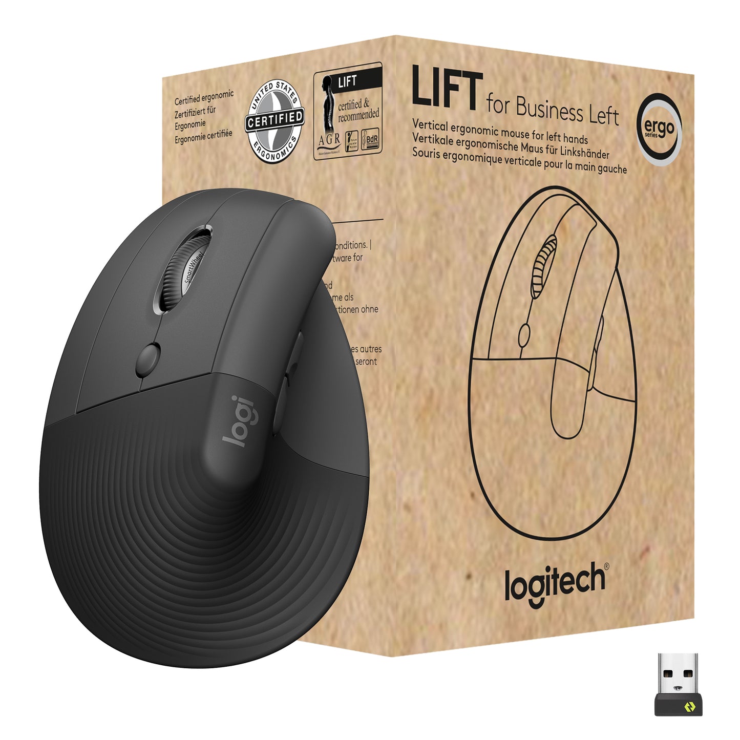 Logitech - Lift for Business ratón Oficina Izquierda RF Wireless + Bluetooth Óptico 4000 DPI