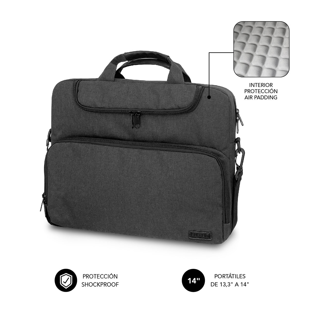 SUBBLIM - Maletín Ordenador Air Padding Laptop bag 13 3-14" Gris Oscuro