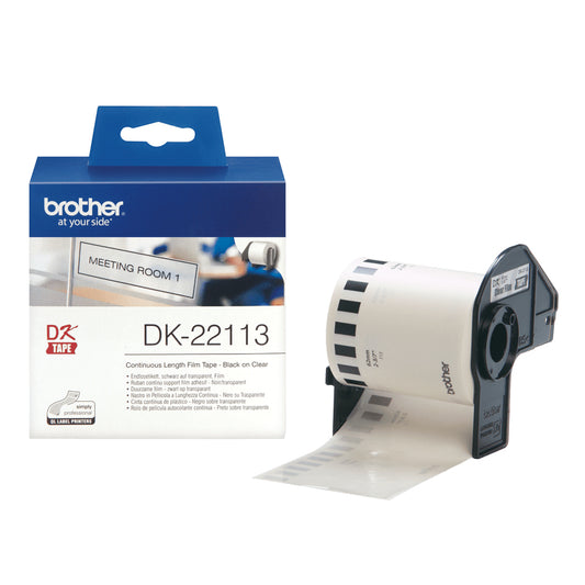 Brother DK-22113 cinta para impresora de etiquetas Negro sobre transparente