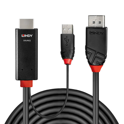 Lindy - 41499 adaptador de cable de vídeo 2 m HDMI + USB Type-A DisplayPort Negro