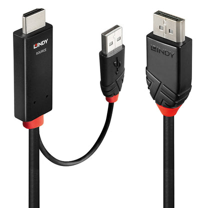 Lindy - 41499 adaptador de cable de vídeo 2 m HDMI + USB Type-A DisplayPort Negro