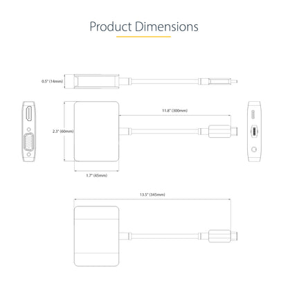 StarTech.com - Adaptador de Vídeo USB C  Adaptador Multipuertos USB Tipo C a HDMI VGA con Salida de Audio de 3 5mm  HDR 4K a 60Hz  PD 3.0 de 100W  Compatible con Thunderbolt 3/4