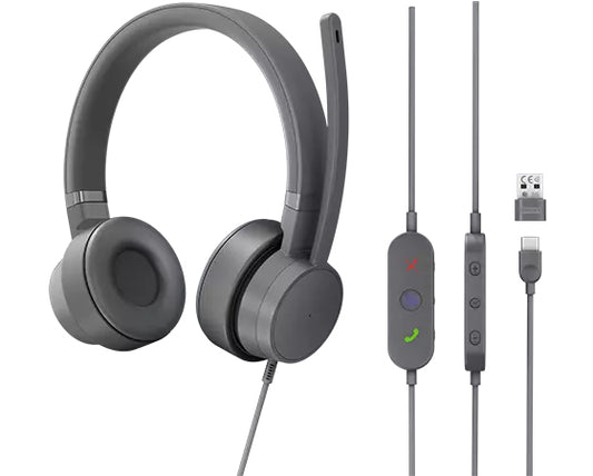 Lenovo - GXD1C99243 auricular y casco Auriculares Alámbrico Diadema Llamadas/Música USB Tipo C Gris