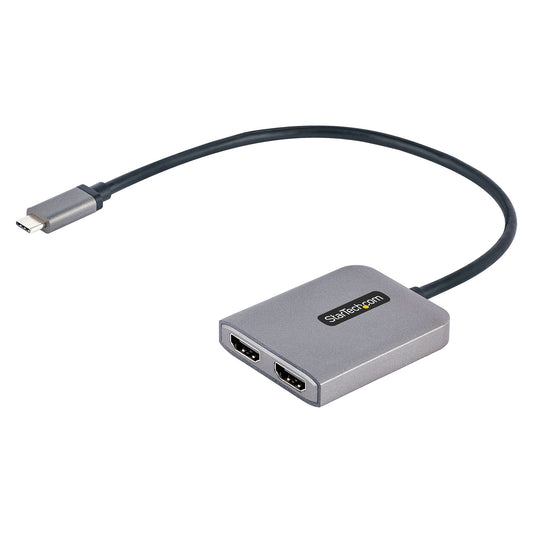 StarTech.com - Adaptador USB-C a HDMI Doble - Hub MST USB Tipo C - Divisor Extensor de Monitor HDMI 4K 60Hz para Portátil - HDR - con Cable Incorporado Extra Largo - Solamente para Windows