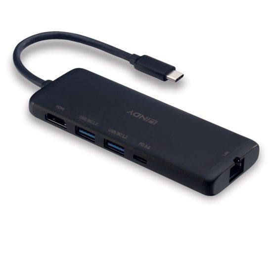 Lindy - 43358 base para portátil y replicador de puertos Alámbrico USB 3.2 Gen 1 (3.1 Gen 1) Type-C Negro